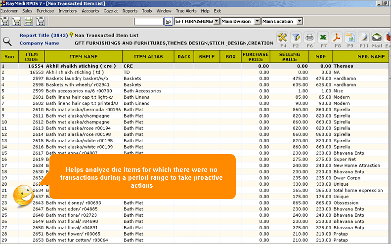 Non Transacted Items Report