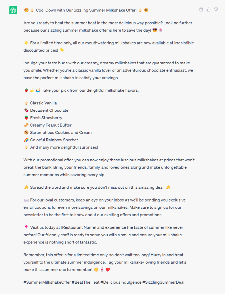 Example of a marketing promotion